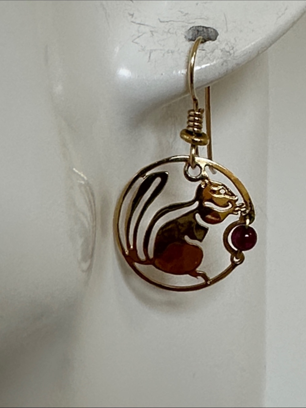 WILD Bryde Squirrel Dangle Earrings with Garnet Gems